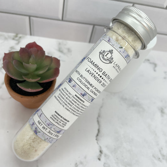 a single serving of bath salt for soaking in a tub that smell like lavender and a hint of lemon.  They foam!