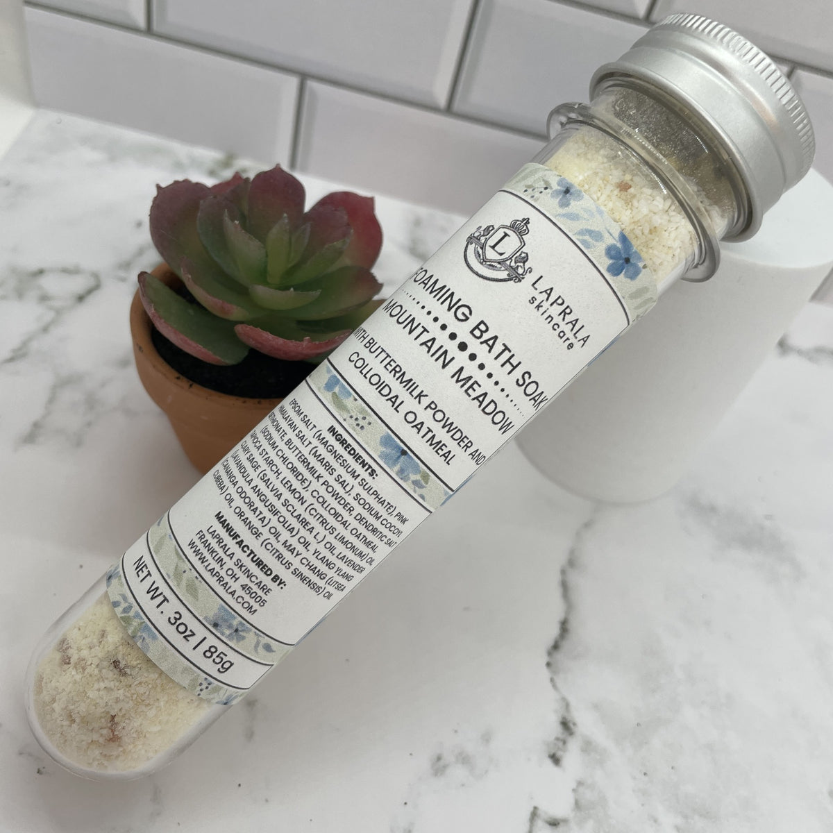 a single serving of bath soaks for the bath tub that foam.  They have a nice floral scent with clary sage.